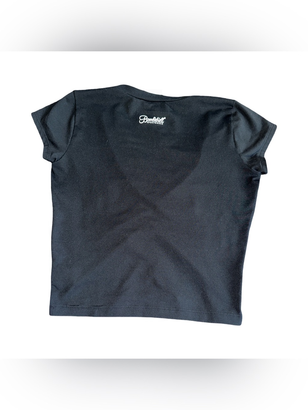 Bombshell Sportswear Black V-Neck Ruched Crop Top - Picture 2 of 3